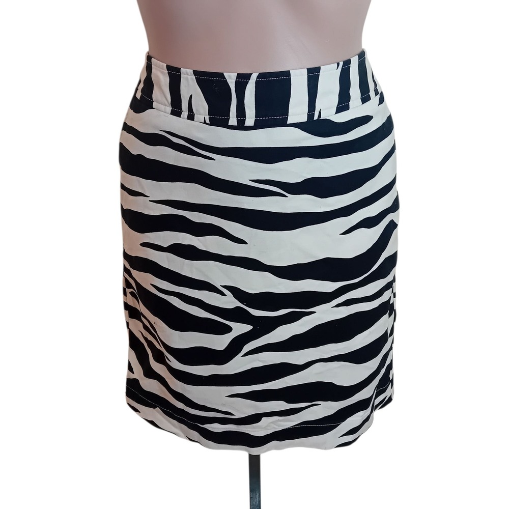 Vintage Y2K Merona Zebra Print Skirt Stretch Career Party Business Casual 10